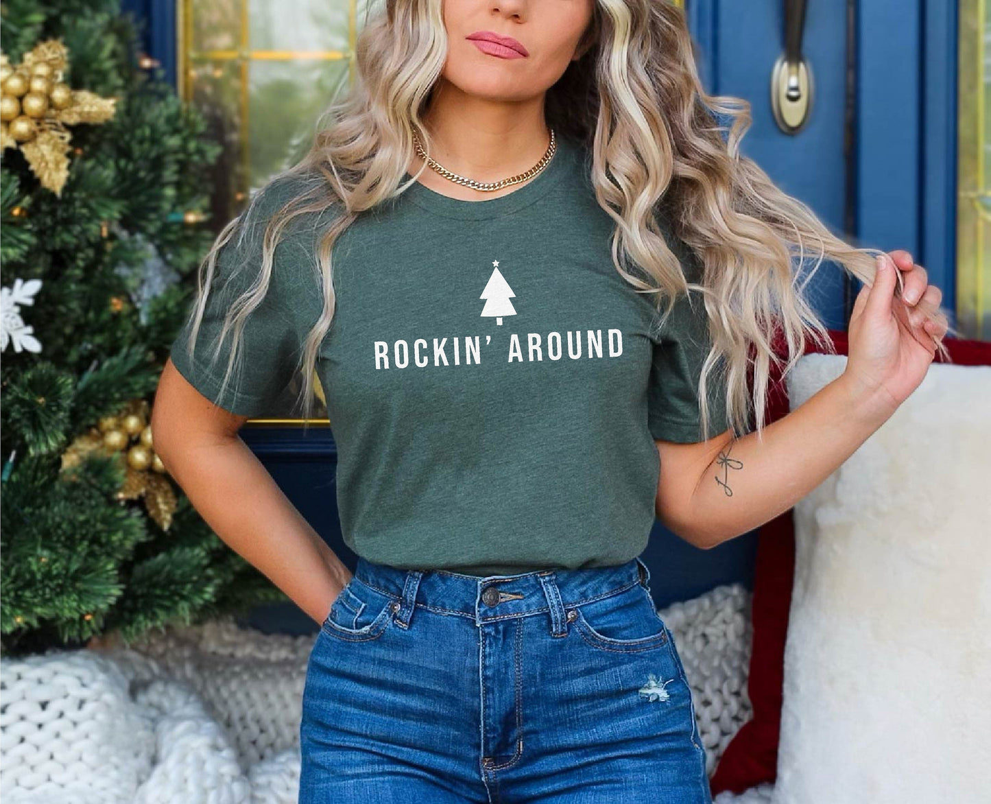 Rockin Around Tshirt, Christmas Tree Shirt, Christmas Shirt, Holiday Shirt, Christmas Gifts, Cute Christmas Shirt, Winter Shirt,Gift for Him