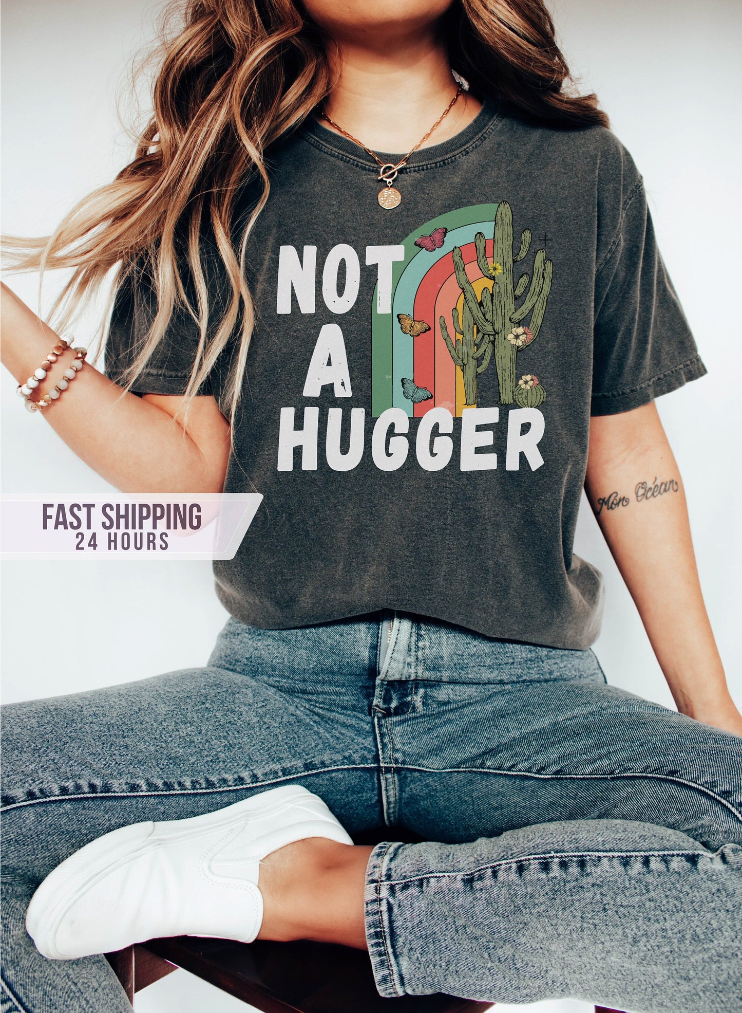 Not a Hugger Tshirt, Shirt, Plant Lover Shirt, Cactus Shirt, Plant Shirt, Rainbow Shirt, Boho Shirt, Cute Plant Shirt, Cactus Tshirt