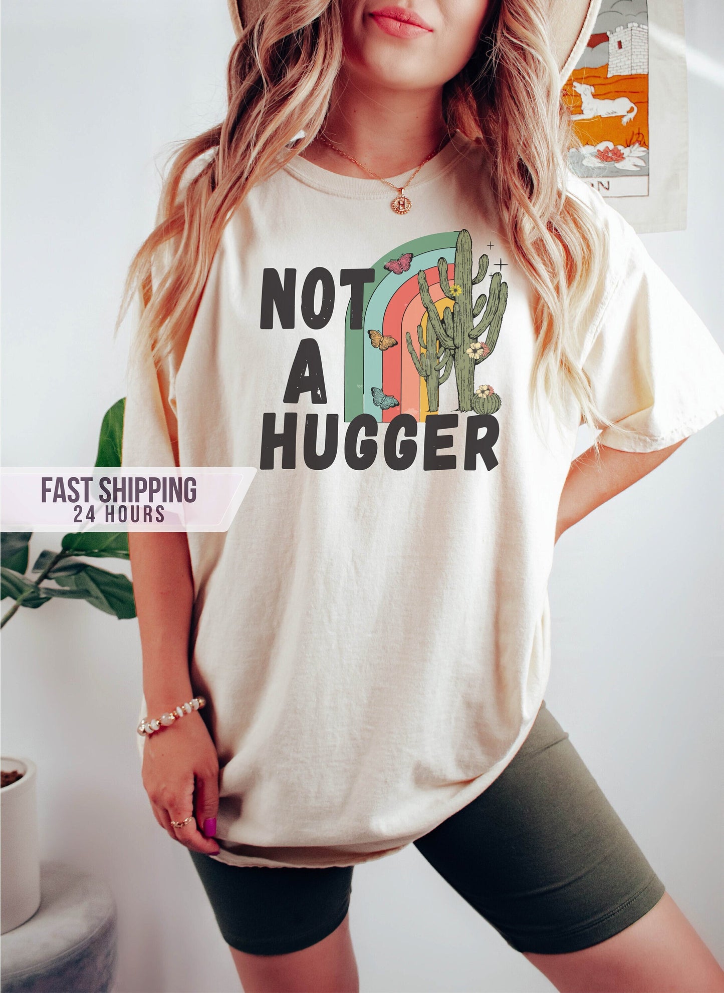 Not a Hugger Tshirt, Shirt, Plant Lover Shirt, Cactus Shirt, Plant Shirt, Rainbow Shirt, Boho Shirt, Cute Plant Shirt, Cactus Tshirt