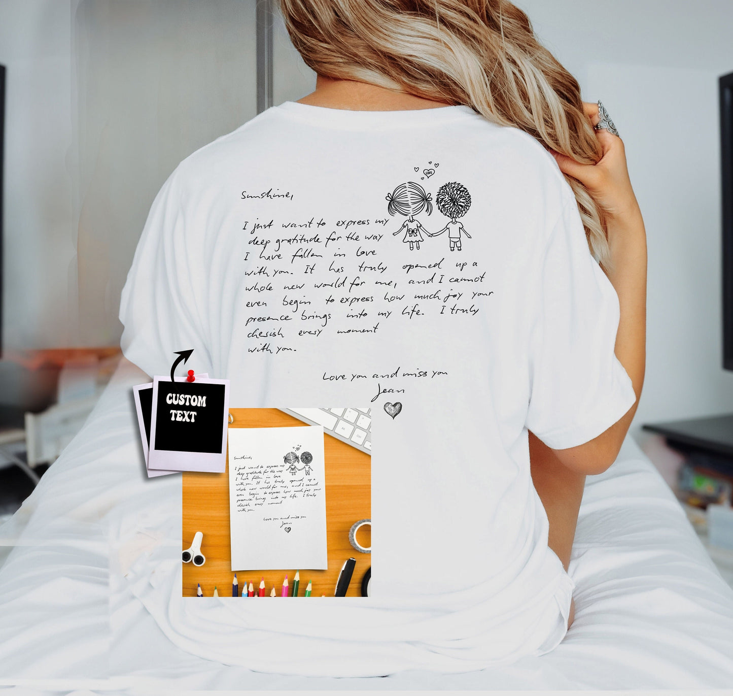 Custom Letter T-Shirts, Valentine's Day Gift, Couple Shirt, Birthday Gift, Gift for Wife, Girlfriend Gift, Handwritten Letter, Gift for Her