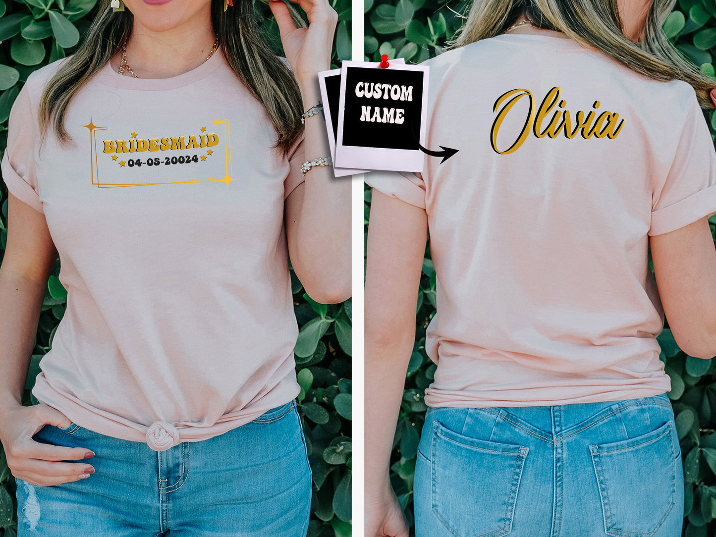 Custom Name Biridesmaid Shirt, Gift for Wedding, Bride to Be Gift, Gift for Girlfriend, Gift for Her, Bride Custom Date T-Shirt, Group Shirt