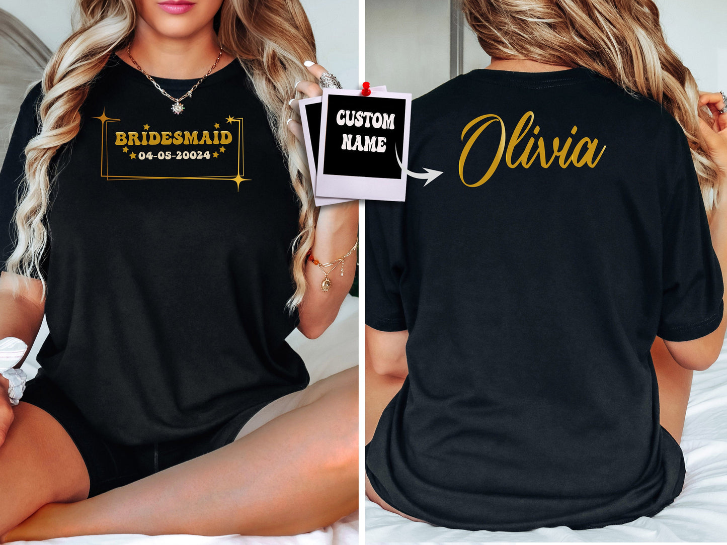 Custom Name Biridesmaid Shirt, Gift for Wedding, Bride to Be Gift, Gift for Girlfriend, Gift for Her, Bride Custom Date T-Shirt, Group Shirt