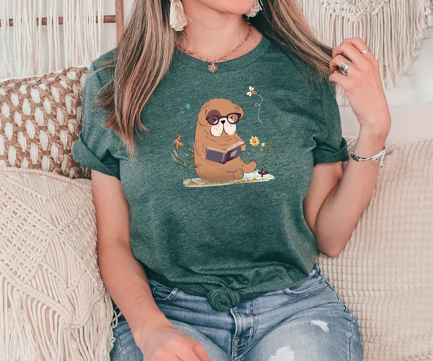 Reading Dog Shirt, Bookworm Gift, Book Lover Gift, Cute Dog Hoodie, Birthday Gift, Gift for Her, Dog Lover, Gift for Daughter, Gift for Him