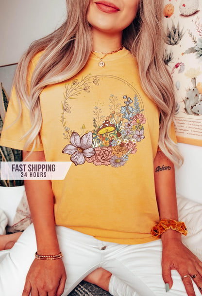 Flower Tshirt, Flower Shirt, Flower Girl Shirt, Floral Shirt, Flower Girl Gift, Mothers Day Gift, Girlfriend Gift, Mushroom Shirt