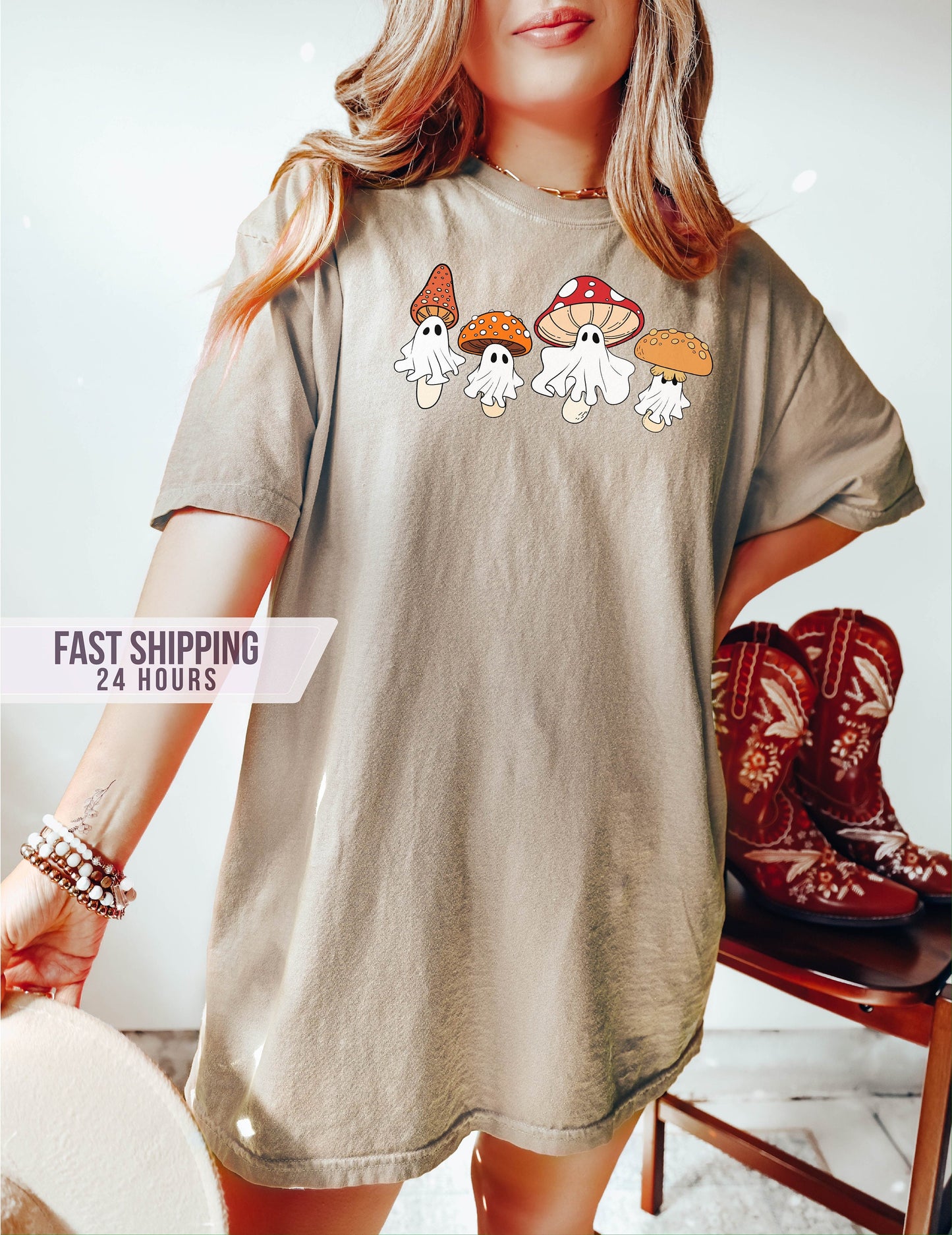 Ghost Mushroom Tshirt, Halloween Shirt, Funny Halloween Shirt, Ghost Shirt, Mushroom Shirt, Halloween Gift,  Shirt, Gift for Her