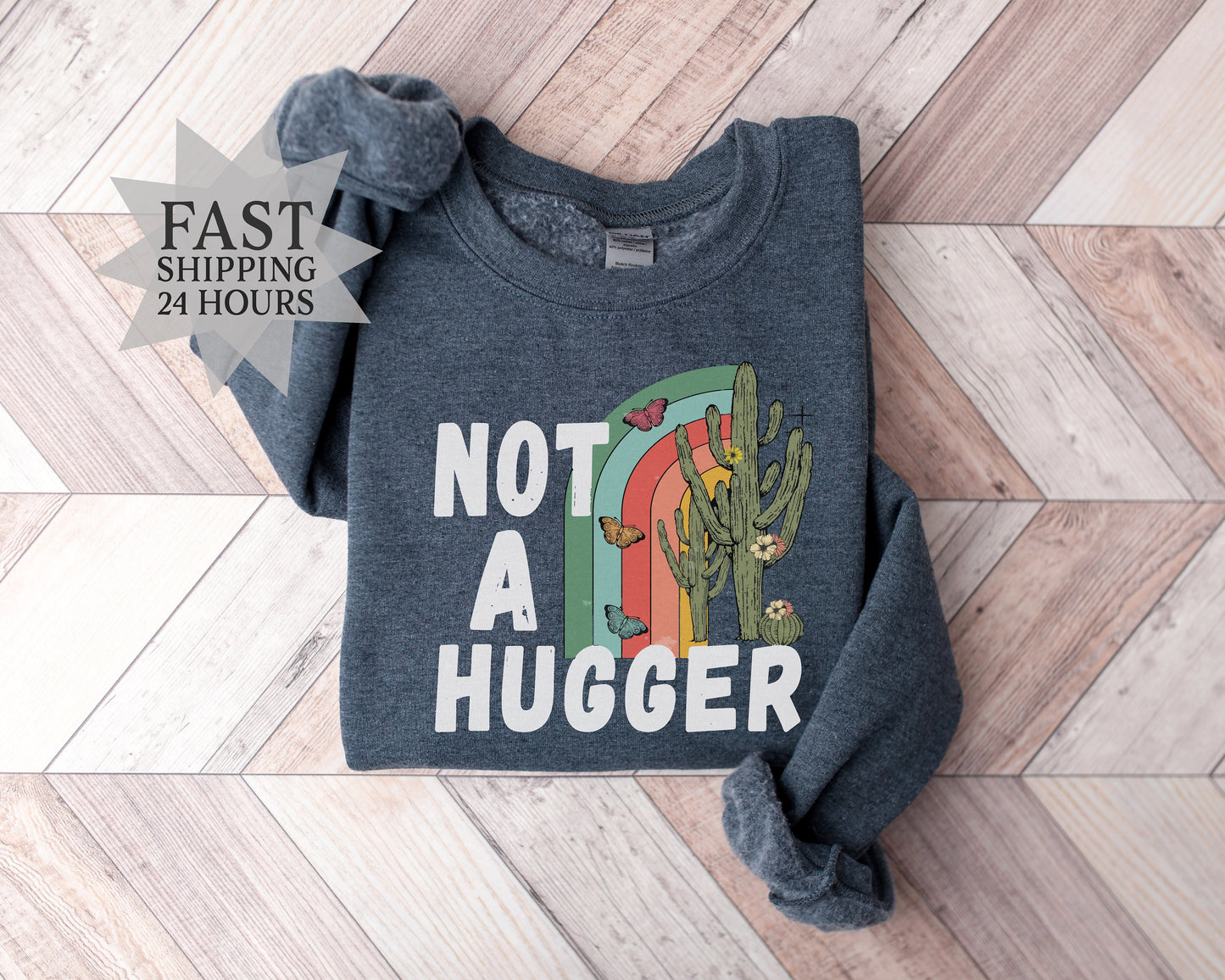 Not a Hugger Sweatshirt,  Sweatshirt, Plant Lover Hoodie, Cactus Sweatshirt, Plant Sweatshirt, Rainbow Hoodie, Boho Hoodie,Gift for Her