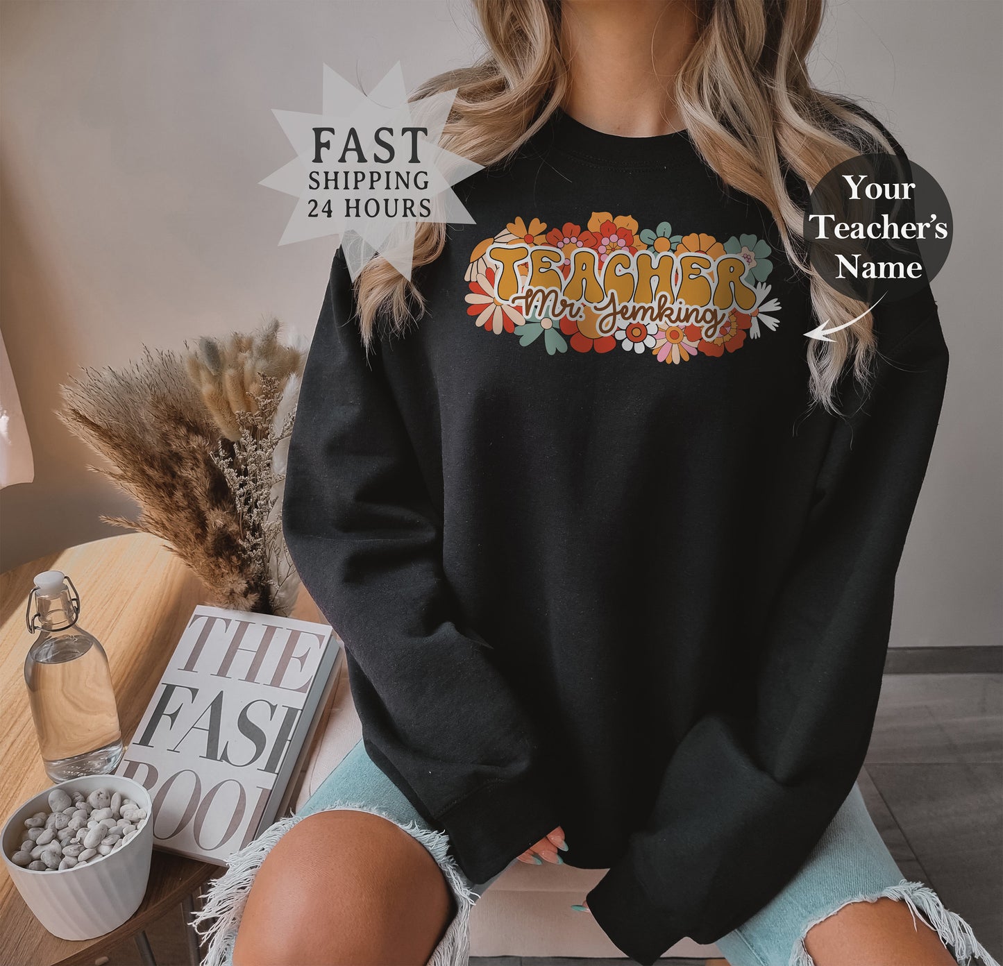 Custom Flower Teacher Sweatshirt, Teacher Sweatshirt, Flower Sweatshirt, Personalized Gifts, Custom Sweatshirt, Custom Gift, Flower Hoodie