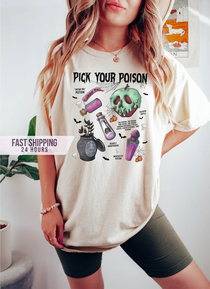 Pick Your Poison Tshirt, Halloween Shirt, Skull Shirt, Halloween Gifts, Flower Shirt, Halloween Gift, Funny Halloween Shirt,  Shirt