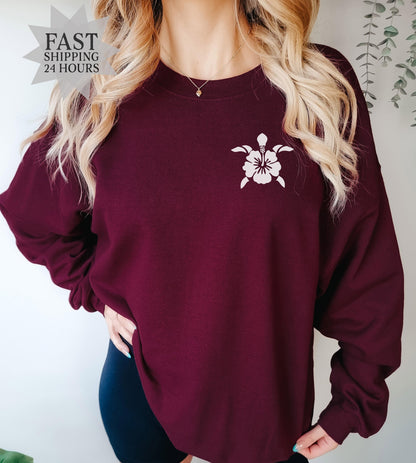 Hawaiian Turtle Sweatshirt, Turtle Sweatshirt, Hawaiian Sweatshirt, Summer Hoodie, Flower Sweatshirt, Flower Hoodie, Summer Gifts
