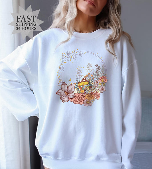 Flower Sweatshirt, Flower Sweatshirt, Floral Sweatshirt, Flower Girl Gift, Mothers Day Gift, Girlfriend Gift, Mushroom Sweatshirt