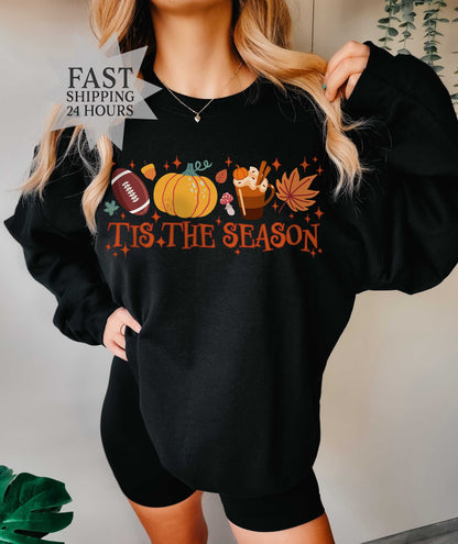 Tis The Season Sweatshirt, Thanksgiving  Sweartshirt,Fall Coffee Sweatshirt,Thanksgiving Gift,Fall Gift,Pumpkin Hoodie,Pumpkin Spice Hoodie