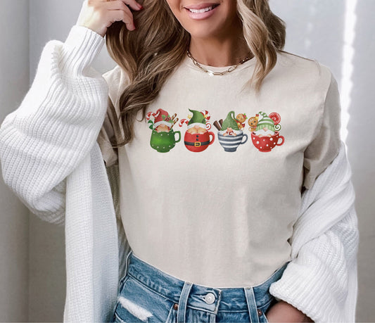 Christmas Gnome Coffee Tshirt, Christmas Tshirt, Cute Gnomes Tshirt, Funny Christmas Tshirt, Gnome Tshirt, Christmas Gift, Kids tshirt