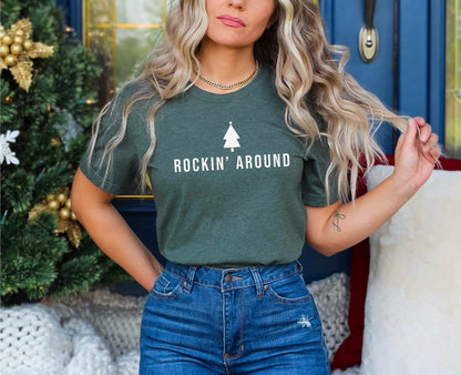 Rockin Around Tshirt, Christmas Tree Shirt, Christmas Shirt, Holiday Shirt, Christmas Gifts, Cute Christmas Shirt, Winter Shirt,Gift for Him