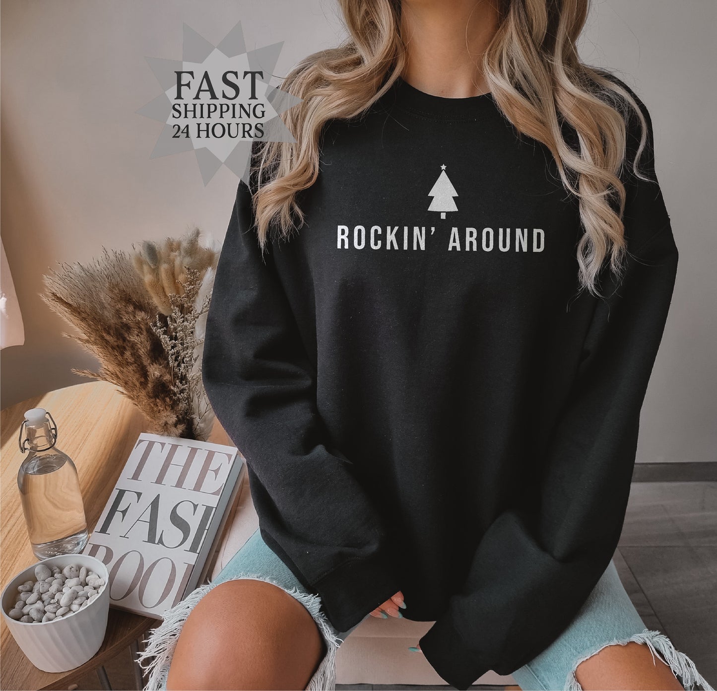 Rockin Around Sweatshirt,Christmas Tree Sweatshirt,Holiday Sweatshirt, Christmas GiftsChristmas Sweatshirt,Christmas Crewneck,Winter Hoodie