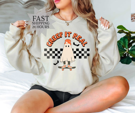 Creep It Real Sweatshirt, Halloween Sweatshirt, Ghost Hoodie,  Sweatshirt, Spooky Seasons, Halloween Hoodie, Halloween Gifts