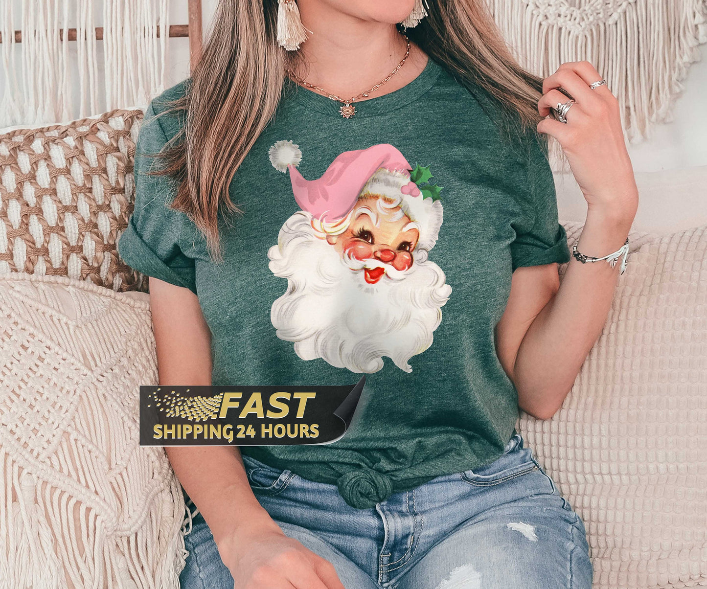 Pink Santa Tshirt, Santa Shirt, Christmas Gifts, Shirt, Christmas Gift, Christmas Shirt,  Christmas Shirt, Kids Tshirt