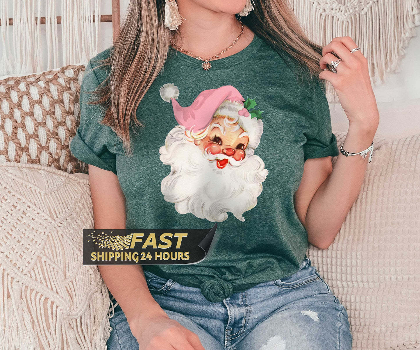 Pink Santa Tshirt, Santa Shirt, Christmas Gifts, Shirt, Christmas Gift, Christmas Shirt,  Christmas Shirt, Kids Tshirt