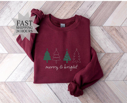 Merry and Bright Sweatshirt, Christmas Tree Sweatshirt, Santa Sweatshirt,  Christmas Sweatshirt, Christmas Gifts,Christmas Sweatshirt