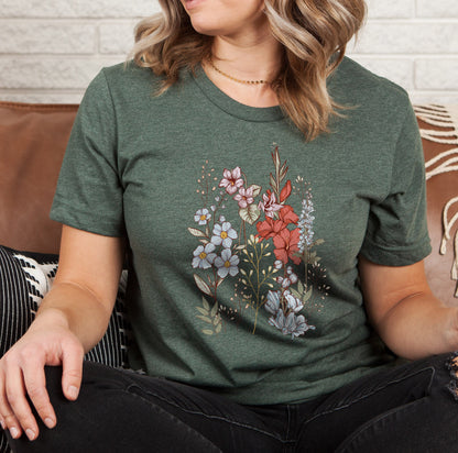 Pressed Flowers Tshirt, Wildflowers Shirt, Flower Girl Shirt, Shirt, Flower Shirt, Botanical Shirt, Flower Girl Gifts