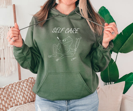 Self Care Sweatshirt, Self Care Hoodie, Frog Sweatshirt, Cute Frog, Fog Hoodie, Funny Sweatshirt, Birthday Gift, Birthday Sweatshirt