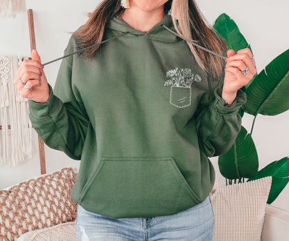 Pocket Flower Sweatshirt, Flower Girl Sweatshirt,  Mothers Day Gift, Flower Hoodie, Flower Girl Gift, Girlfriend Gift, Flower Sweatshirt