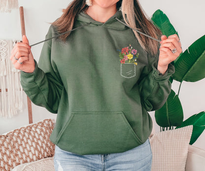 Pocket Flower Sweatshirt, Flower Sweatshirt, Gift for Women, Flower Girl Gift, Mothers Day Gift, Flower Hoodie, Girlfriend Gift, Mom Gifts