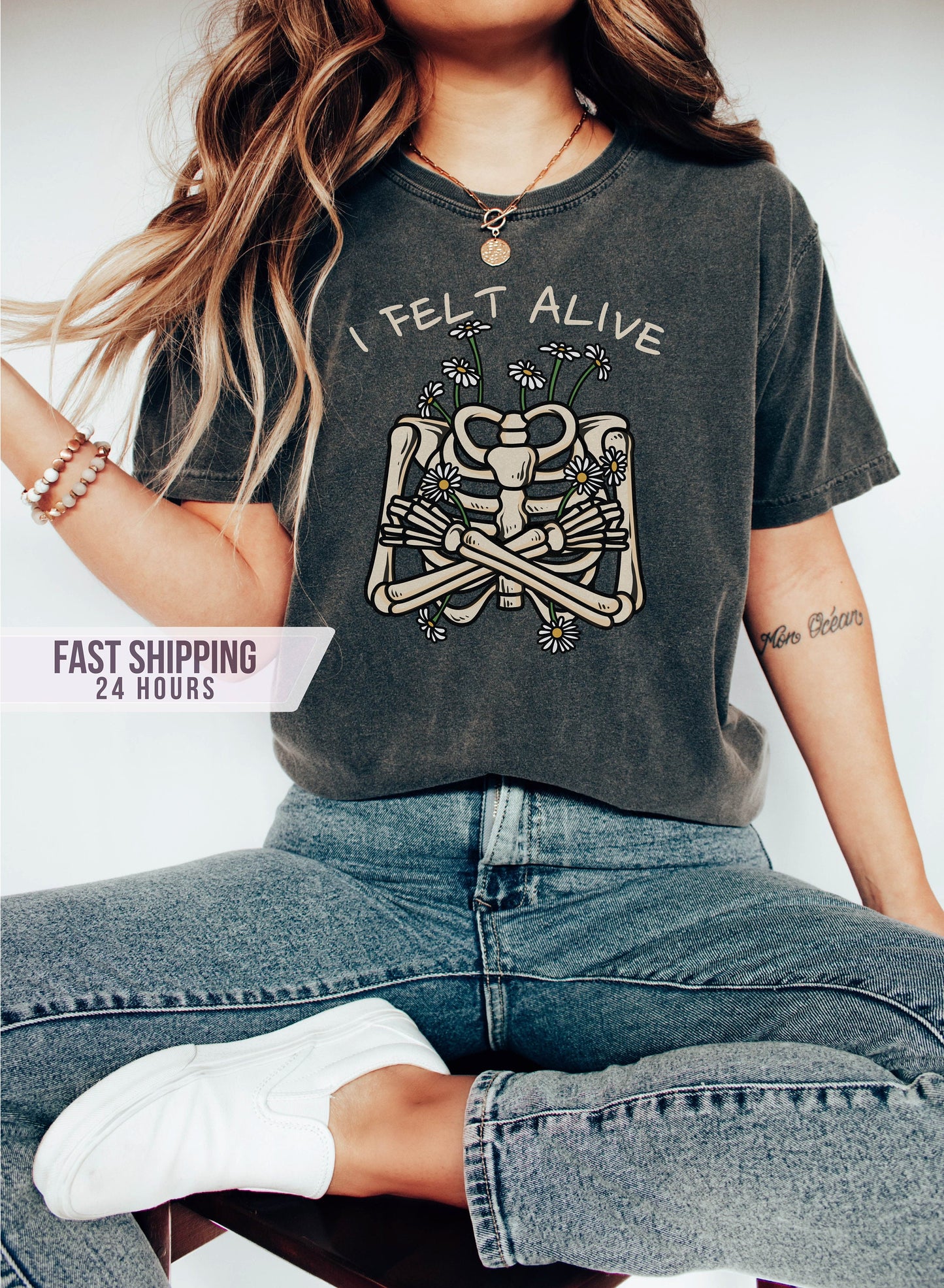 I Felt Alive Tshirt,Funny Halloween Shirt,Skeleton Shirt,Flower Skeleton Shirt,Halloween Gifts,Flower Shirt,Flower Girl Gift,Halloween Shirt