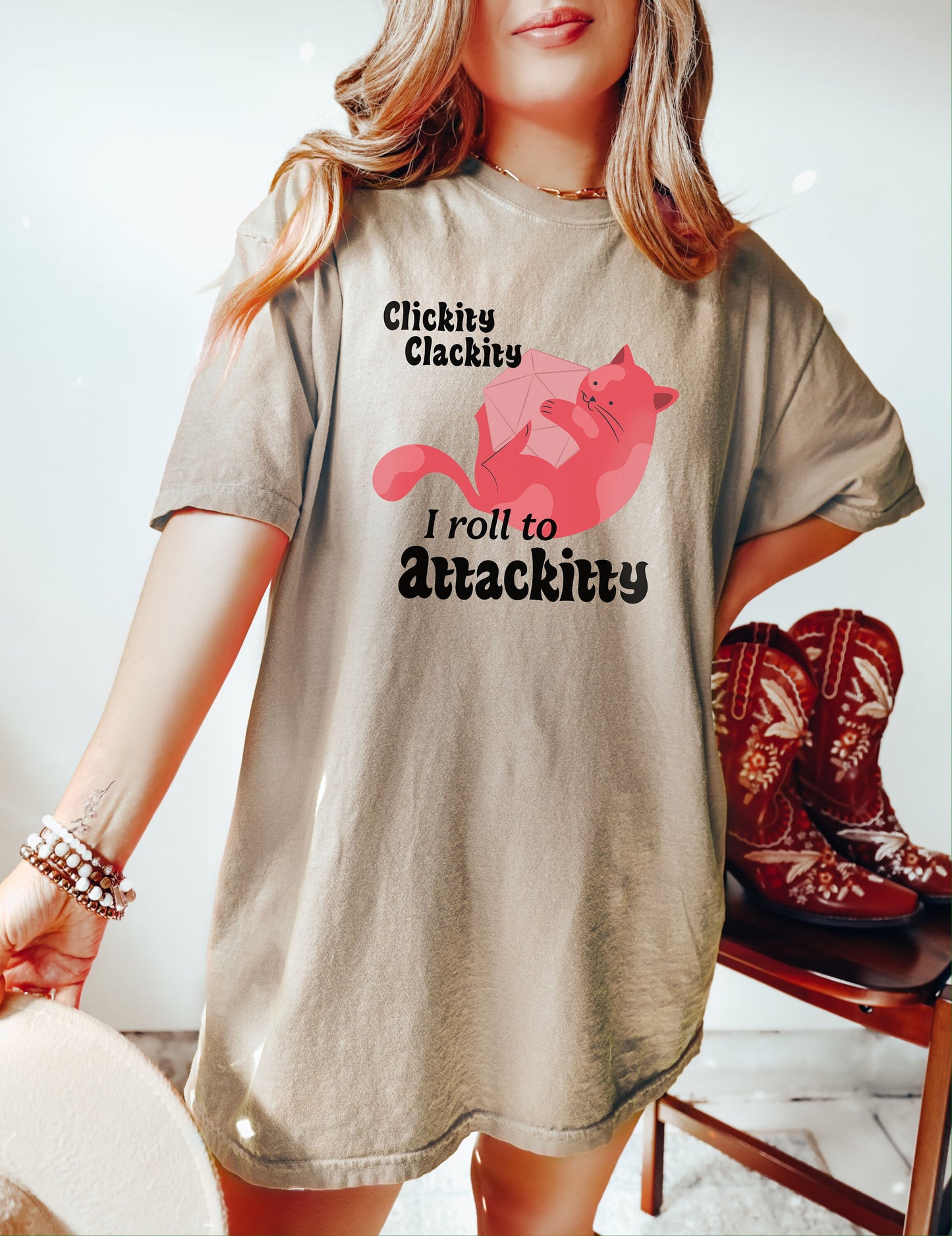 Clickity Clackity I Roll to Attackitty Tshirt,  Kitty Shirt, Cat Mom Gift, Funny Cat Shirt, Cat Lover Gift, Sarcastic Cat Shirt, Cat Shirt