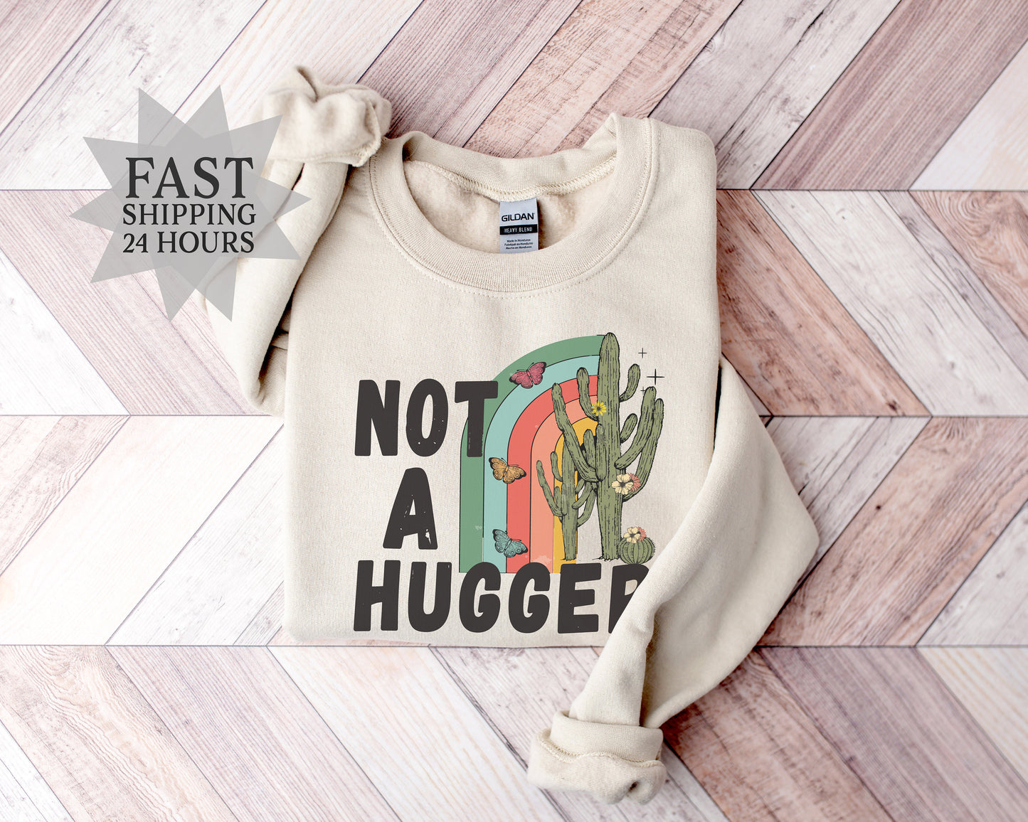 Not a Hugger Sweatshirt,  Sweatshirt, Plant Lover Hoodie, Cactus Sweatshirt, Plant Sweatshirt, Rainbow Hoodie, Boho Hoodie,Gift for Her