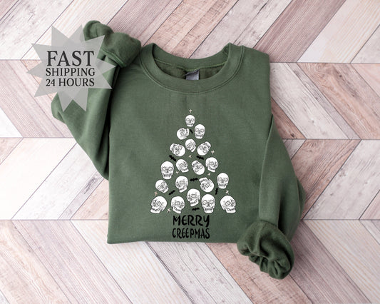 Merry Creepmas Sweatshirt, Skull Sweatshirt, Merry Christmas Hoodie, Christmas Gifts, Christmas Sweatshirt, Skull Hoodie, Christmas Hoodie