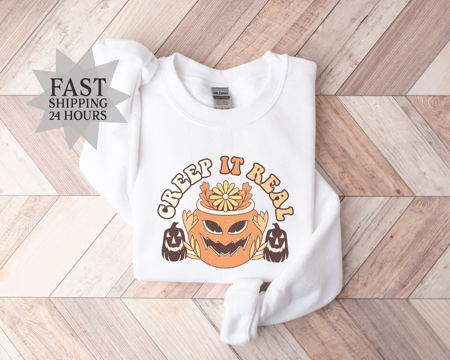 Creep It Real Sweatshirt, Pumpkin Sweatshirt, Halloween Gift, Scary Pumpkin Hoodie, Halloween Sweatshirt, Skeleton Hoodie, Gift for Him