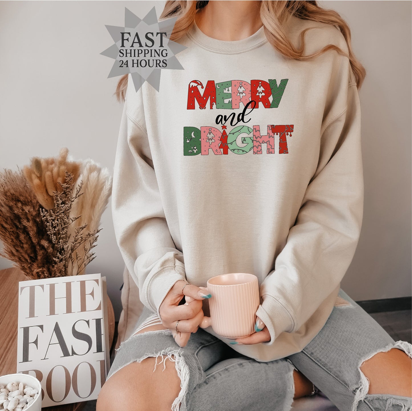 Merry and Bright Sweatshirt, Christmas Sweatshirt, Santa Sweatshirt,  Christmas Sweatshirt, Christmas Gifts,  Santa Sweatshirt
