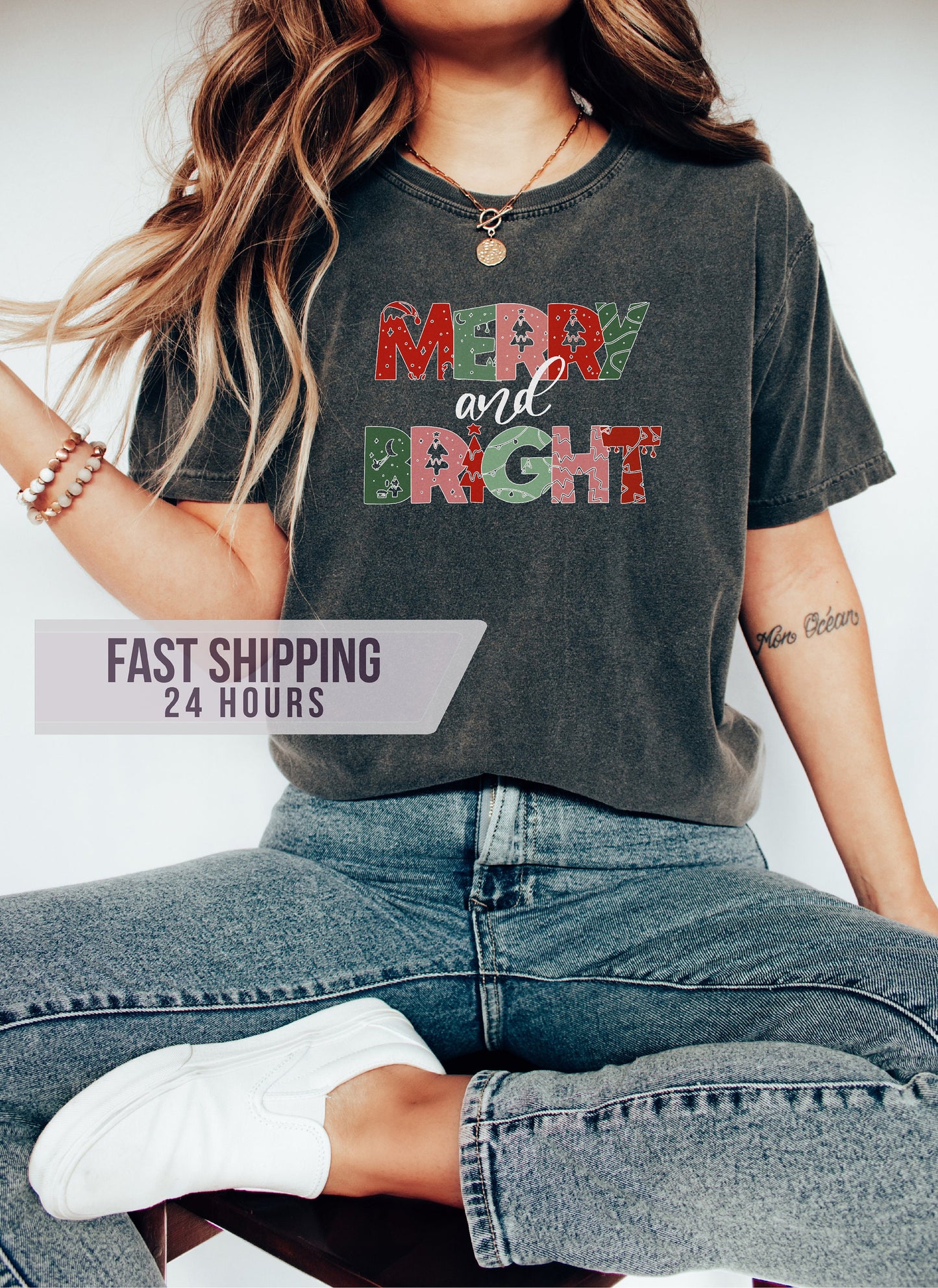 Merry and Bright Tshirt, Christmas Shirt, Santa Shirt,  Christmas Shirt, Christmas Gifts, Santa Shirt,  Shirt, Gift for Her