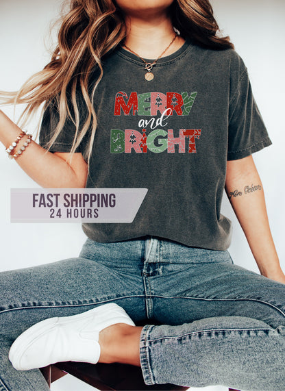 Merry and Bright Tshirt, Christmas Shirt, Santa Shirt,  Christmas Shirt, Christmas Gifts, Santa Shirt,  Shirt, Gift for Her
