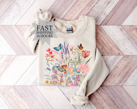 Colorful Flower Sweatshirt Flower Hoodie, Floral Sweatshirt, Flower Girl Gift, Women Hoodie, Flower Girl Gift, Girlfriend Gift, Mom Gifts