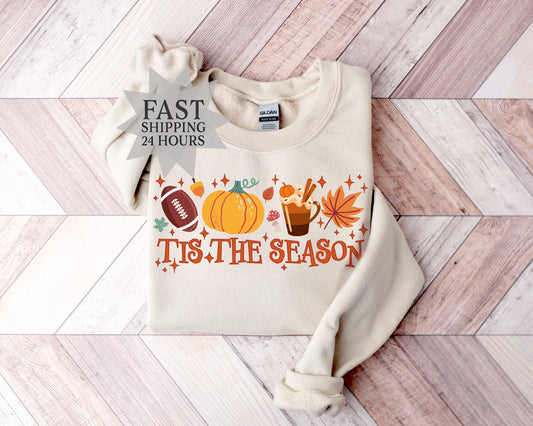 Tis The Season Sweatshirt, Thanksgiving  Sweartshirt,Fall Coffee Sweatshirt,Thanksgiving Gift,Fall Gift,Pumpkin Hoodie,Pumpkin Spice Hoodie