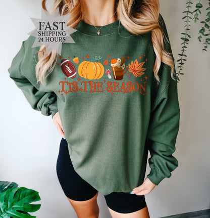 Tis The Season Sweatshirt, Thanksgiving  Sweartshirt,Fall Coffee Sweatshirt,Thanksgiving Gift,Fall Gift,Pumpkin Hoodie,Pumpkin Spice Hoodie