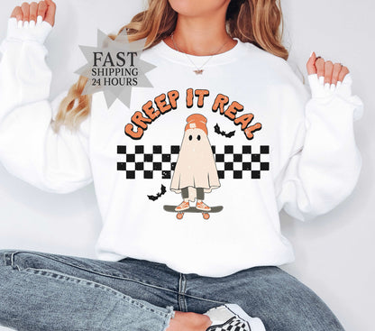 Creep It Real Sweatshirt, Halloween Sweatshirt, Ghost Hoodie,  Sweatshirt, Spooky Seasons, Halloween Hoodie, Halloween Gifts