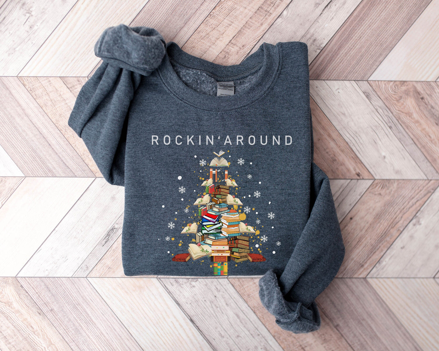 Rockin Around Sweatshirt,Book Lover Gift,Christmas Gifts,Reading Sweatshirt,Book Lover Sweatshirt,Christmas Sweatshirt,Christmas Tree Hoodie