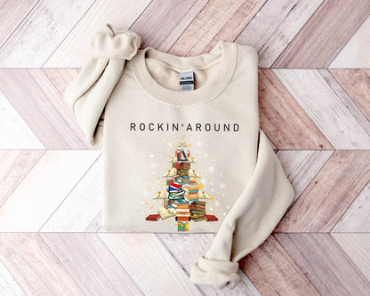 Rockin Around Sweatshirt,Book Lover Gift,Christmas Gifts,Reading Sweatshirt,Book Lover Sweatshirt,Christmas Sweatshirt,Christmas Tree Hoodie