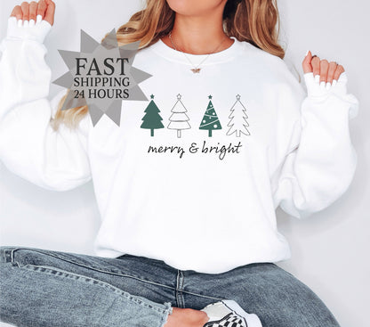 Merry and Bright Sweatshirt, Christmas Tree Sweatshirt, Santa Sweatshirt,  Christmas Sweatshirt, Christmas Gifts,Christmas Sweatshirt