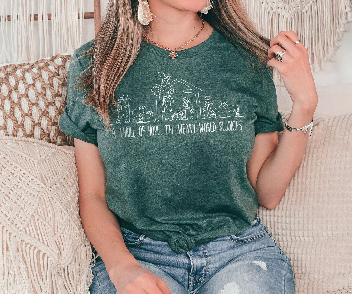 A Thrill of Hope the Weary World Rejoices Tshirt, Christ Shirt, Faith Hoodie, Christian Gift, Religion Shirt, Jesus Shirt, Christian Shirt