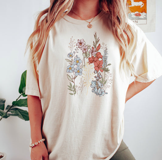 Pressed Flowers Tshirt, Flower Shirt, Botanical Shirt, Wildflowers Shirt, Flower Girl Shirt,flower Shirt, Flower Girl Gifts