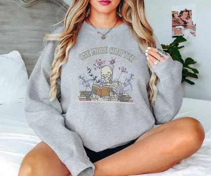One More Chapter Sweatshirt, Halloween Sweatshirt, Skeleton Hoodie, Skeleton Sweatshirt, Halloween Gift, Bookish Sweatshirt, Halloween Gifts