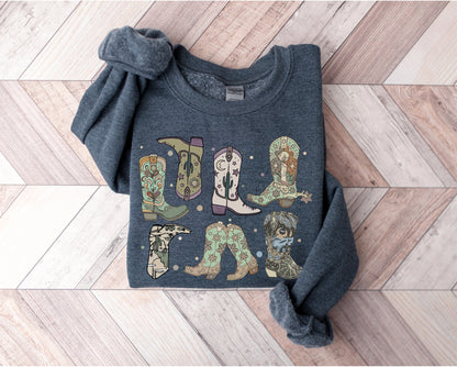 Cowgirl Boots Sweatshirt,Cowgirl Sweatshirt,Star Boot Sweatshirt, Cowgirl Sweatshirt,Western Hoodie,Cowgirl Gift,Western Country Hoodie