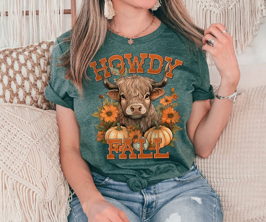 Howdy Cow Tshirt, Western Shirt, Cow Shirt,Pumpkin Shirt,Fall Shirt,Western Cow Shirt,Fall Gifts,Cow Pumpkin Shirt,Gift for Her,Gift for Him
