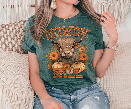 Howdy Cow Tshirt, Western Shirt, Cow Shirt,Pumpkin Shirt,Fall Shirt,Western Cow Shirt,Fall Gifts,Cow Pumpkin Shirt,Gift for Her,Gift for Him