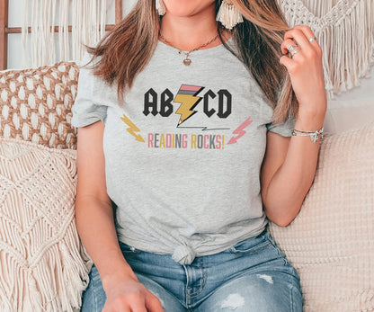 ABCD Reading Rocks Tshirt,Teacher Life,Reading Shirt, Reading Teacher Shirt,Teachers Day Gift,Teacher Shirt,First Day of School,Teacher Gift