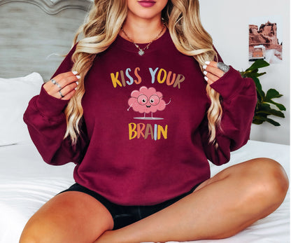 Kiss Your Brain Sweatshirt, Brain Sweatshirt, Mental Health Hoodie,Trendy Sweatshirt,Walnut Brain Sweatshirt,Mental Health Gift,Gift for Her