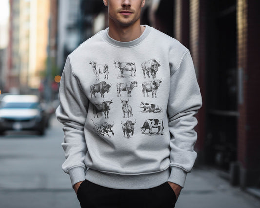 Cows Sweatshirt,  Animal Sweatshirt, Farm Animal Sweatshirt, Bull Cottagecore Hoodie, Bull Sweatshirt, Cottage Core, Farm Sweatshirt